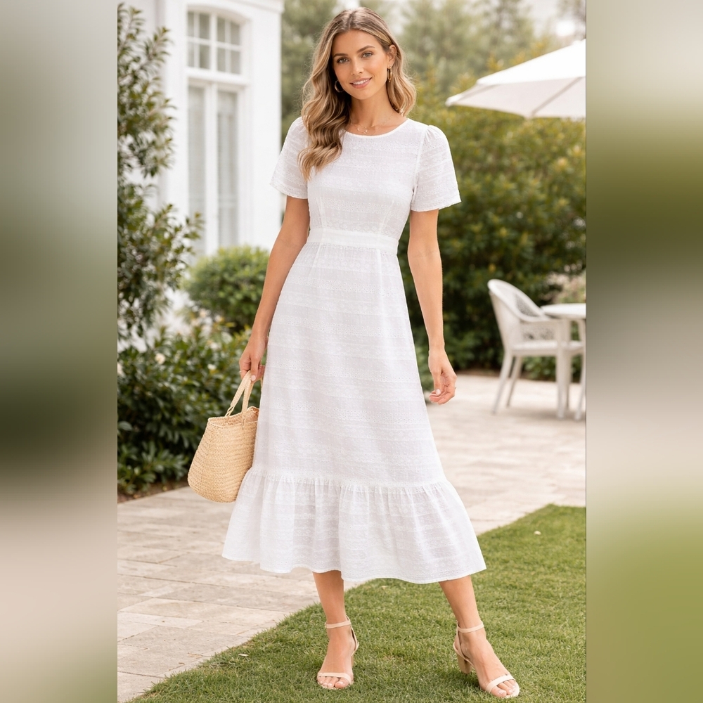 Hayden LA White Eyelet Lace Midi Dress | 100% Cotton | Size M